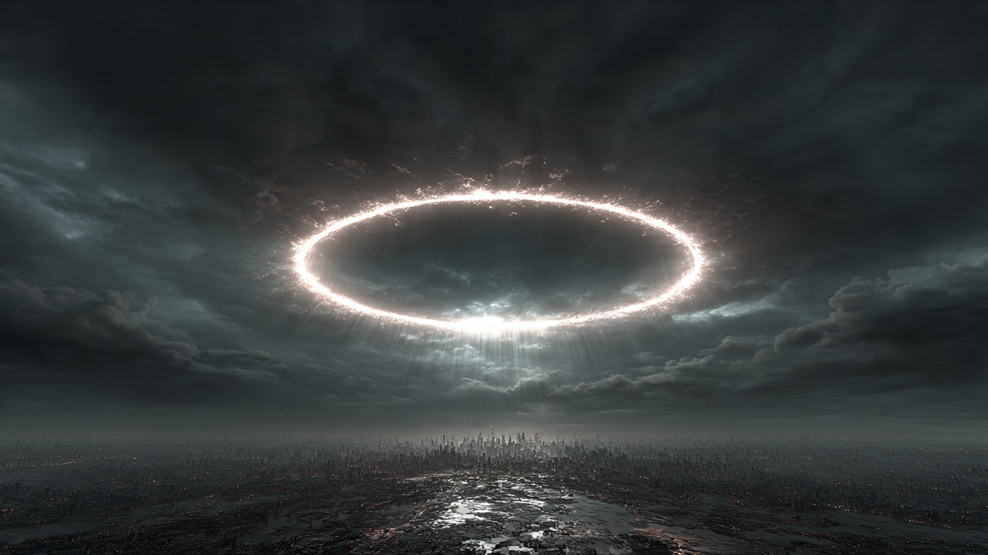 AI-generated halo over city