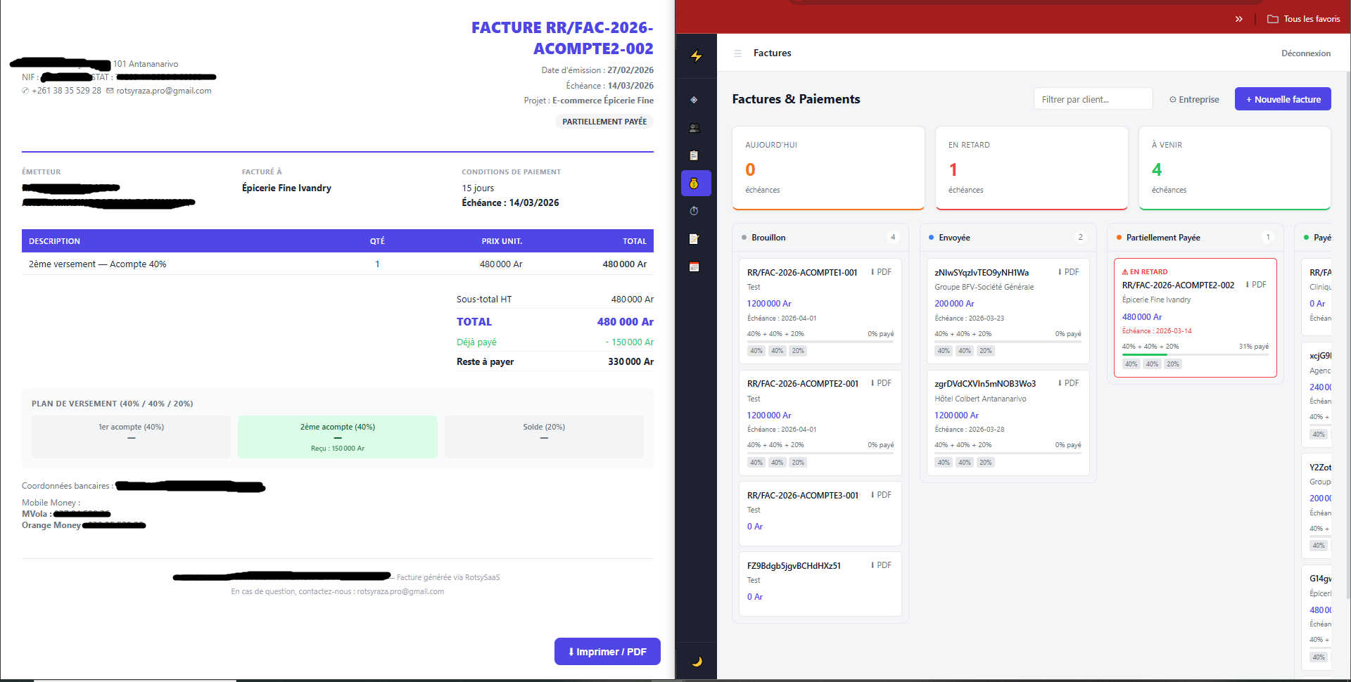 Factures - Suivi et export PDF